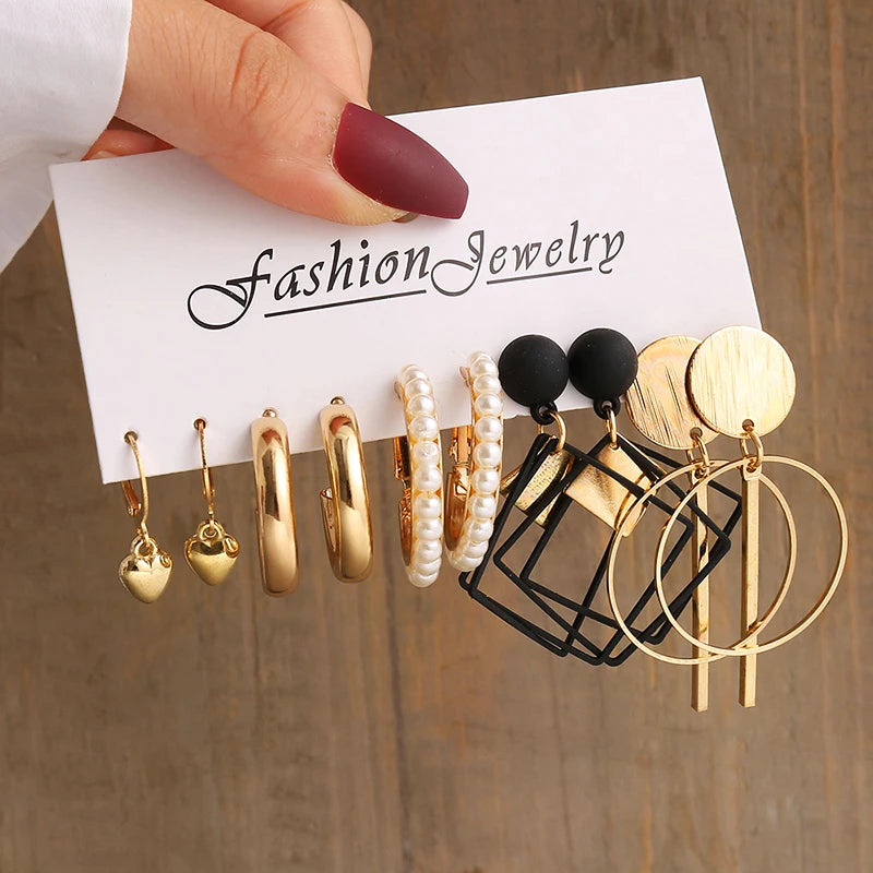 Gold Color Vintage  Pearl Earrings Set