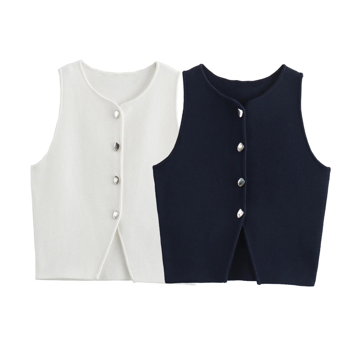 White Knit Button Crop Top