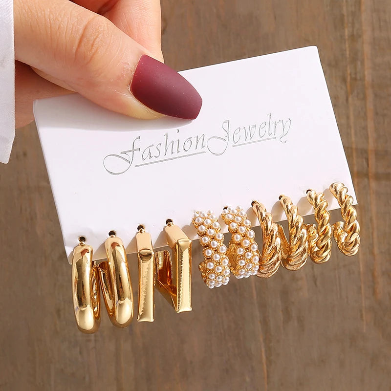 Gold Color Vintage  Pearl Earrings Set