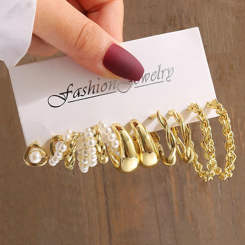 Gold Color Vintage  Pearl Earrings Set