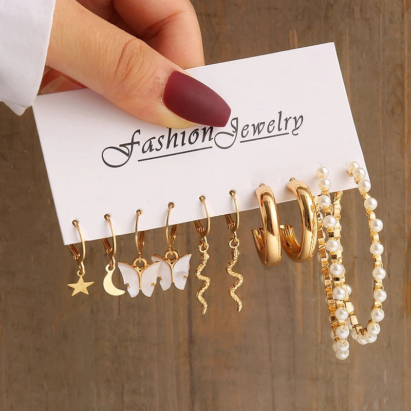 Gold Color Vintage  Pearl Earrings Set