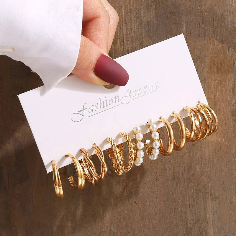 Gold Color Vintage  Pearl Earrings Set