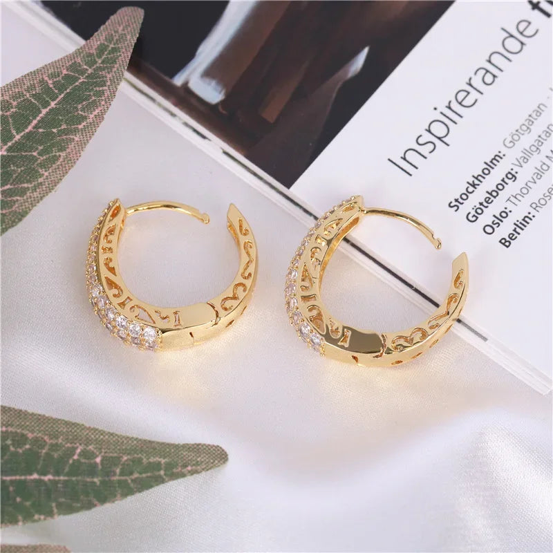 Hollow Gold Color Hoop Earrings