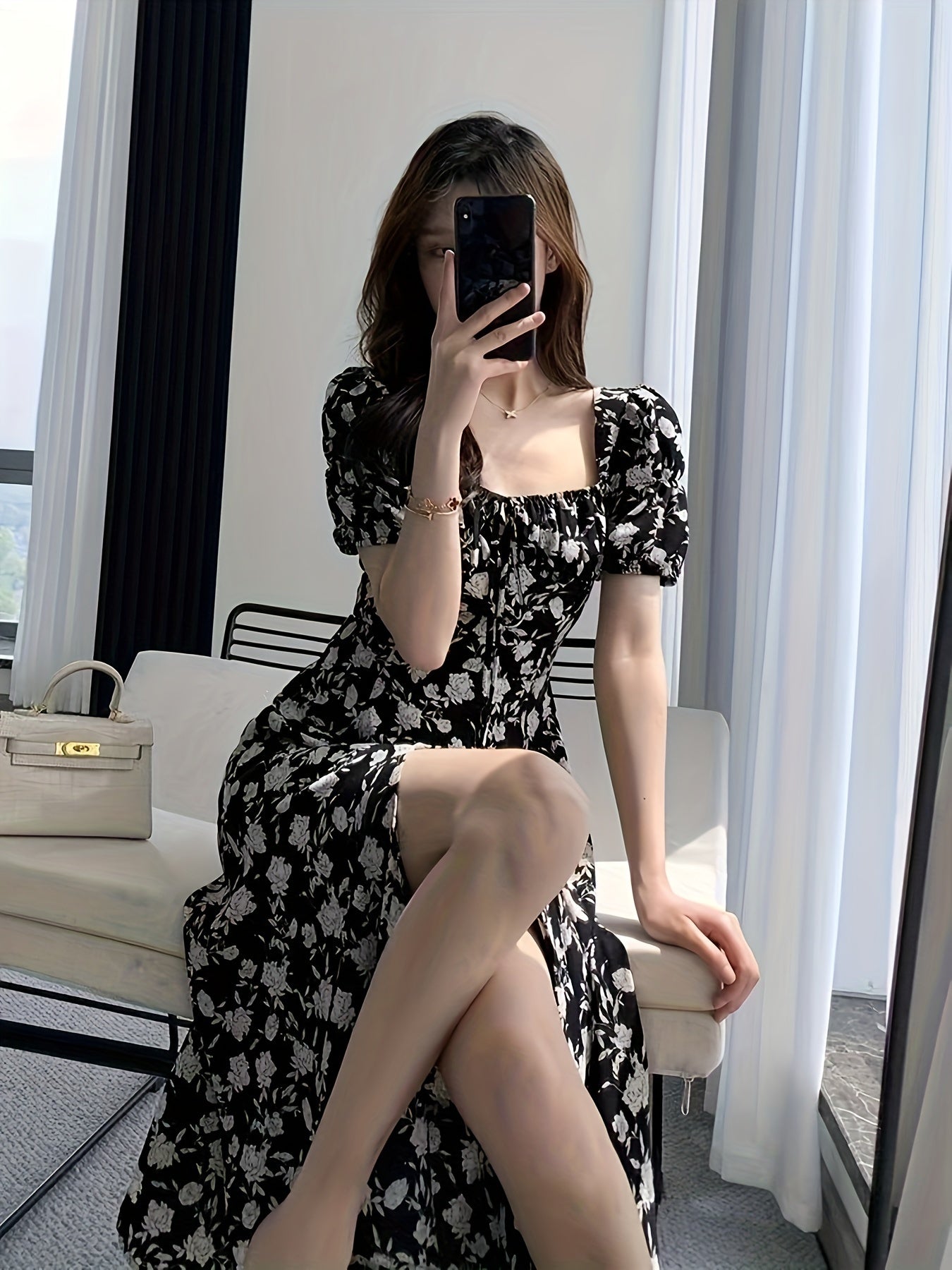 Square Neck Floral Dress